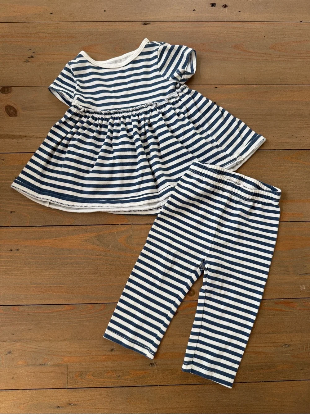 First Impressions Navy & White Striped Baby Dress and Leggings - 3-6 Months